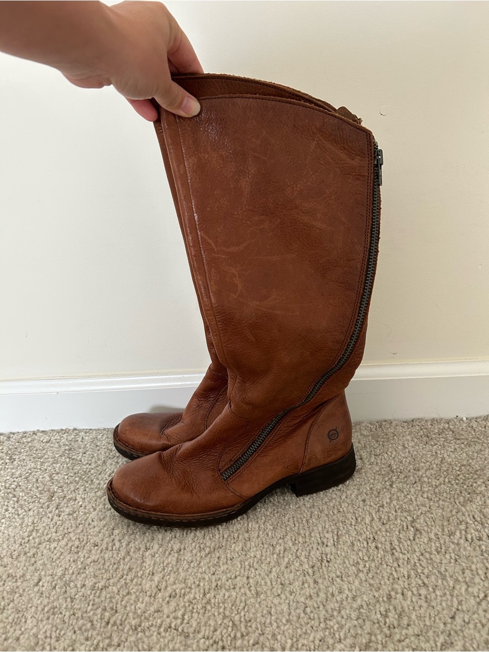 Born Tall Tan Leather Side-Zip Riding Boots